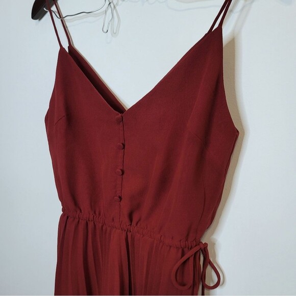 Asos Design Oxblood Red Pleated Cami Midi Dress Drawstring Waist Size 0 - Picture 4 of 10